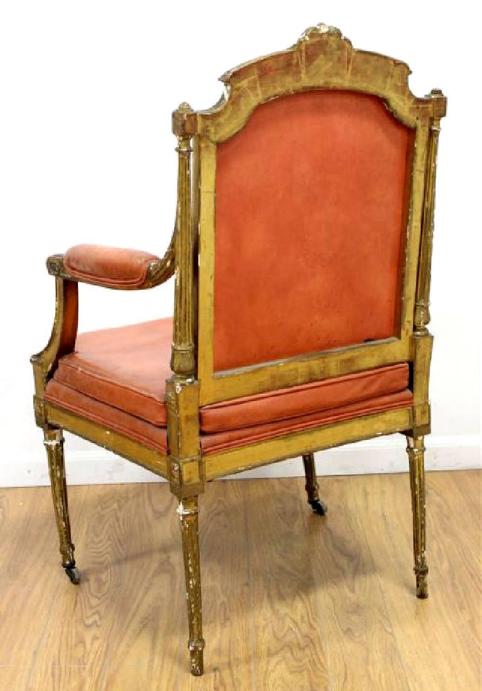 Neoclassical Pair of Carved and Gilded French Armchairs