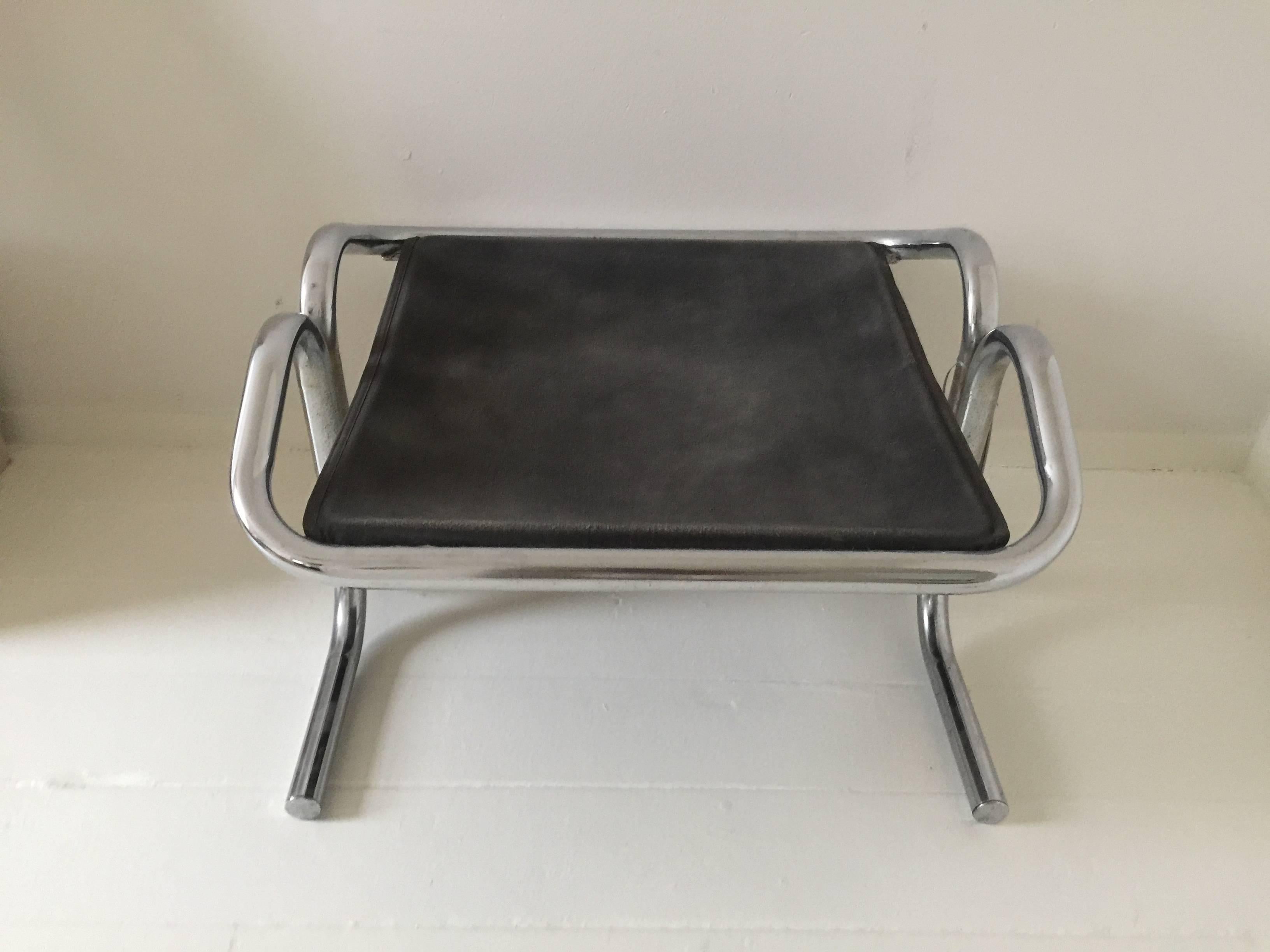 Mid-Century Modern Chrome and Black Canvas Stool by Jerry Johnson For Sale
