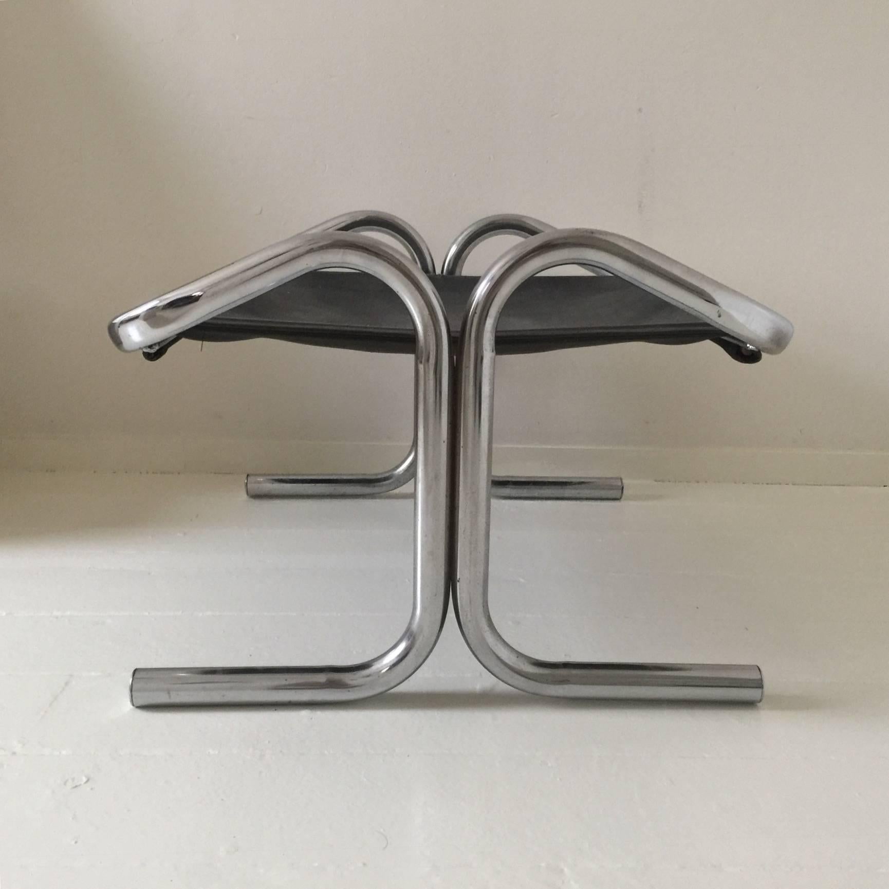 Late 20th Century Chrome and Black Canvas Stool by Jerry Johnson For Sale