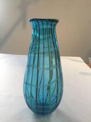 1970er Murano Blau Grün Gestreifte Vase