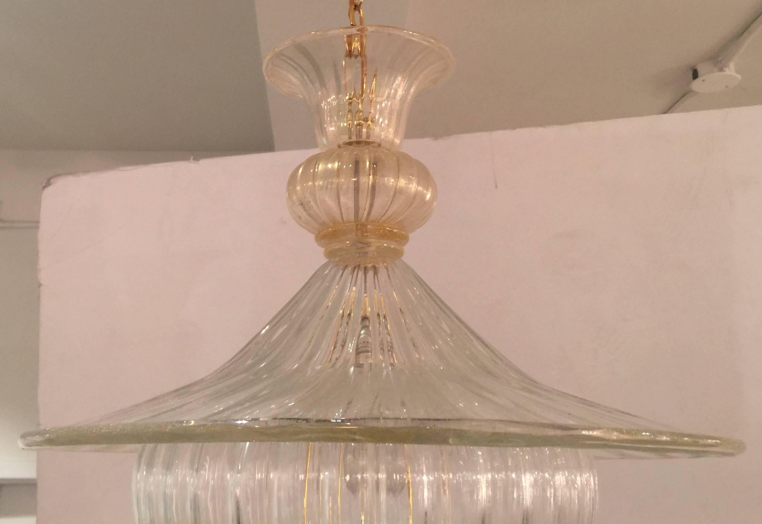 Brass Vintage Mid-Century Italian Crystal Chandelier attributed to Seguso