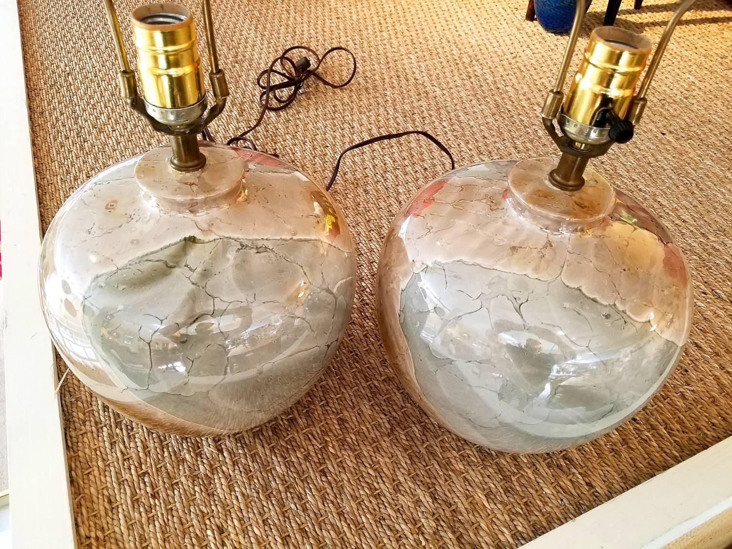 Mid-Century Modern Pair of Midcentury Marble Glazed Ceramic Lamps