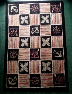 Vintage Nautical Theme American Hook Rug