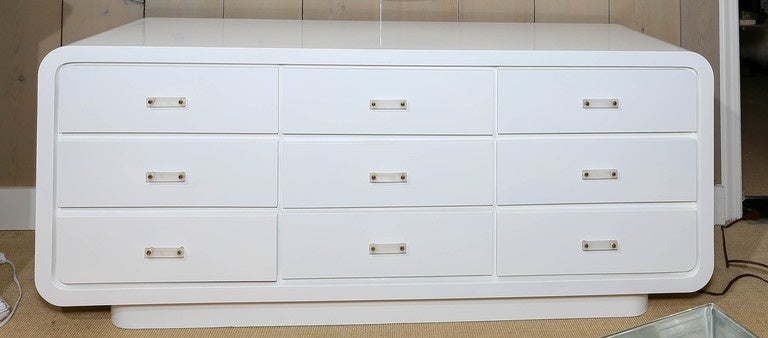 Mid-Century Modern Beautiful Mid-Century White Lacquer Nine-Drawer Commode