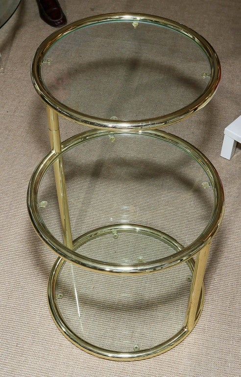 Mid-Century Modern Attractive Pair of Mid-Century Brass Three-Tier Mechanical Tables