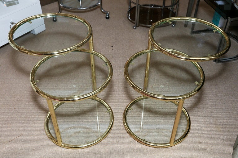 Late 20th Century Attractive Pair of Mid-Century Brass Three-Tier Mechanical Tables