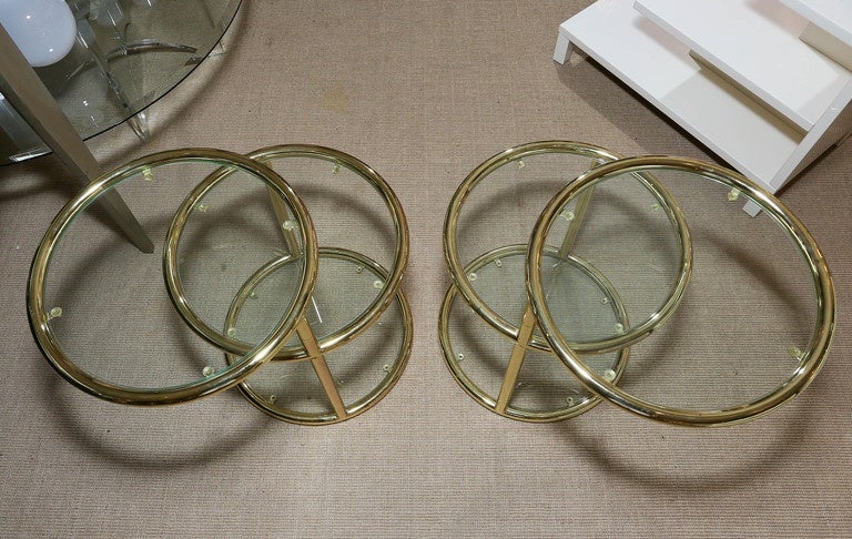 Attractive Pair of Mid-Century Brass Three-Tier Mechanical Tables 1