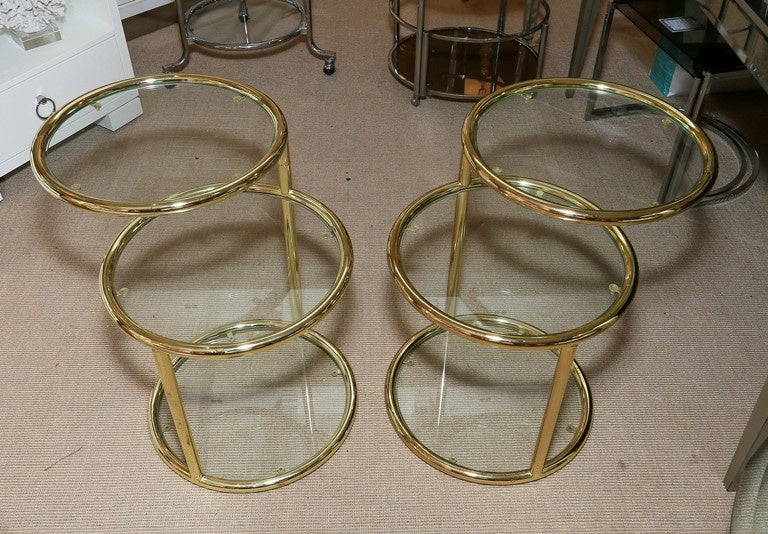 Attractive Pair of Mid-Century Brass Three-Tier Mechanical Tables 2