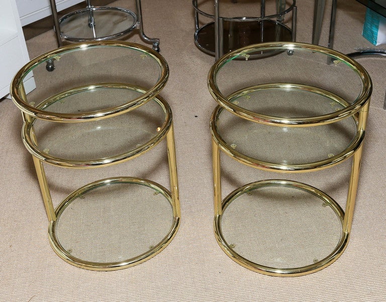 Attractive Pair of Mid-Century Brass Three-Tier Mechanical Tables 3