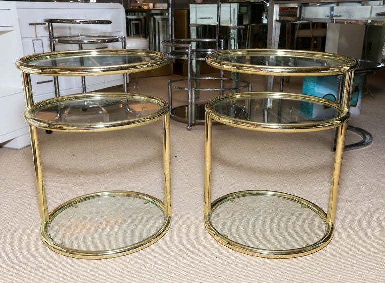 Attractive Pair of Mid-Century Brass Three-Tier Mechanical Tables 4