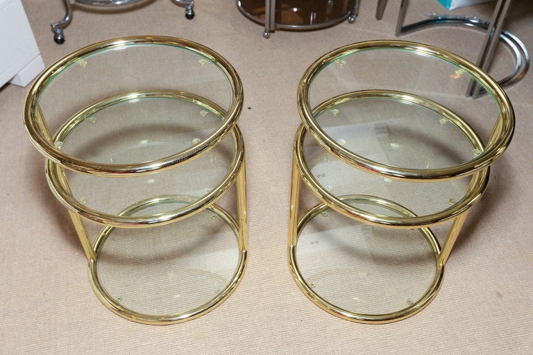 Attractive Pair of Mid-Century Brass Three-Tier Mechanical Tables 5