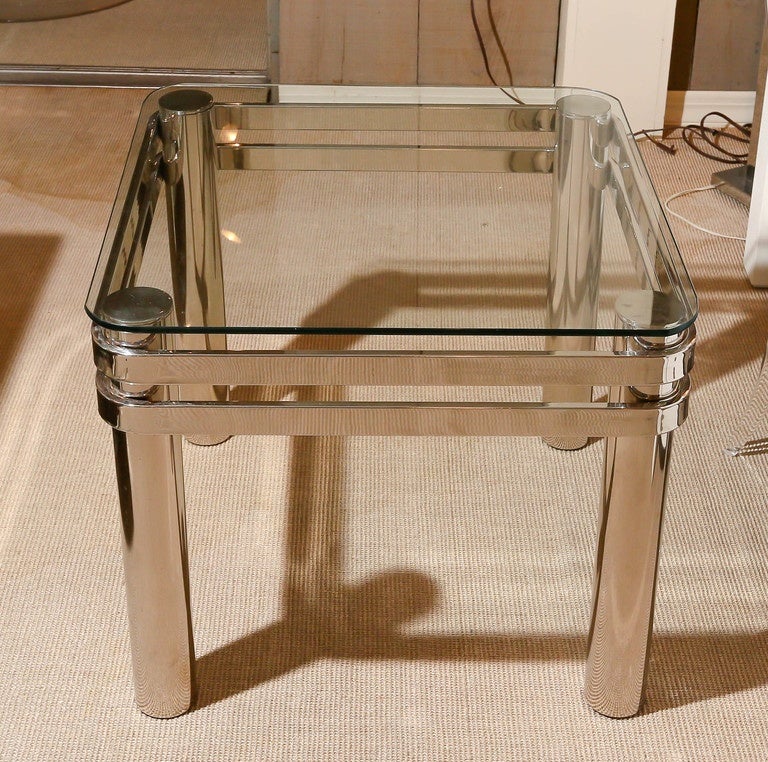 Late 20th Century Attractive Pair of Mid-Century Chrome Occasional Tables with Glass Tops