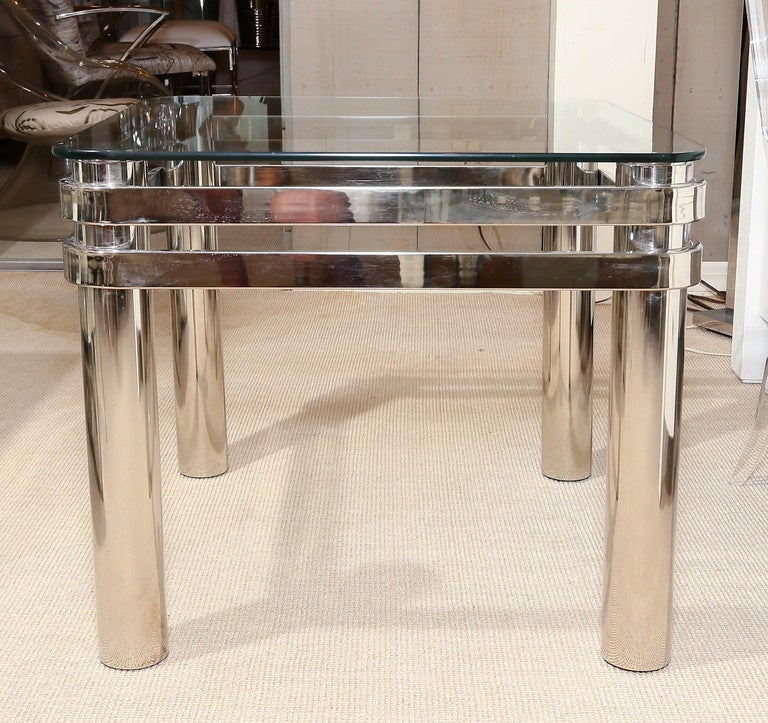 Attractive Pair of Mid-Century Chrome Occasional Tables with Glass Tops 2