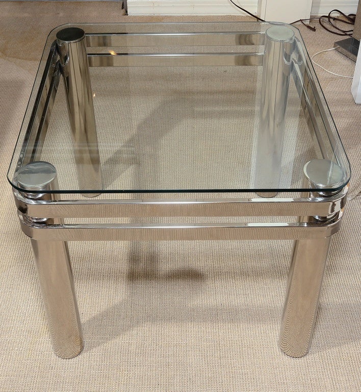 Attractive Pair of Mid-Century Chrome Occasional Tables with Glass Tops 3