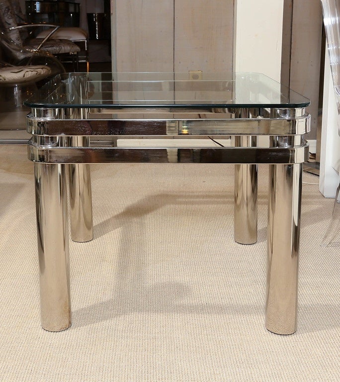 Attractive Pair of Mid-Century Chrome Occasional Tables with Glass Tops 4