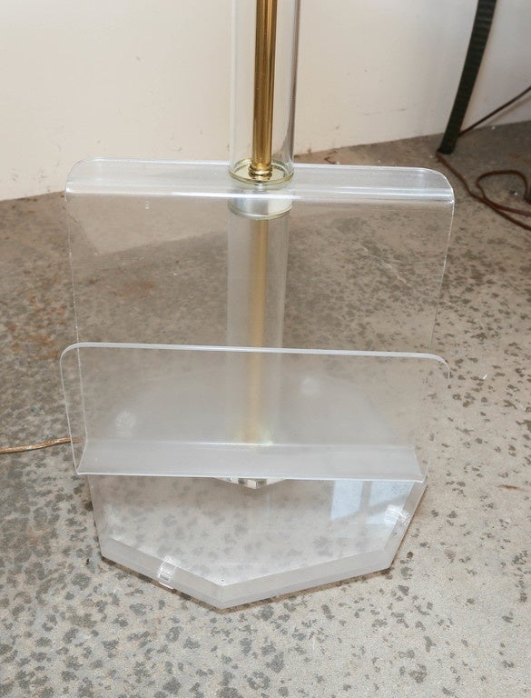 Unusual Mid-Century Lucite Floor Lamp with Magazine Rack In Excellent Condition In Water Mill, NY