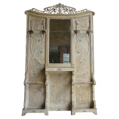 Porte-manteau Art nouveau ancien avec miroir ~ Porte-manteau d'entrée français