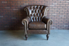 Leather Tufted Club Chair and Ottoman