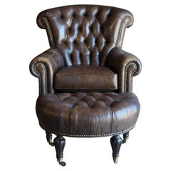 Leather Tufted Club Chair and Ottoman