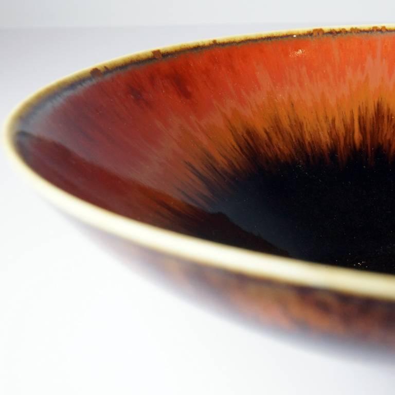 Spectacular flambed glaze bowl.
