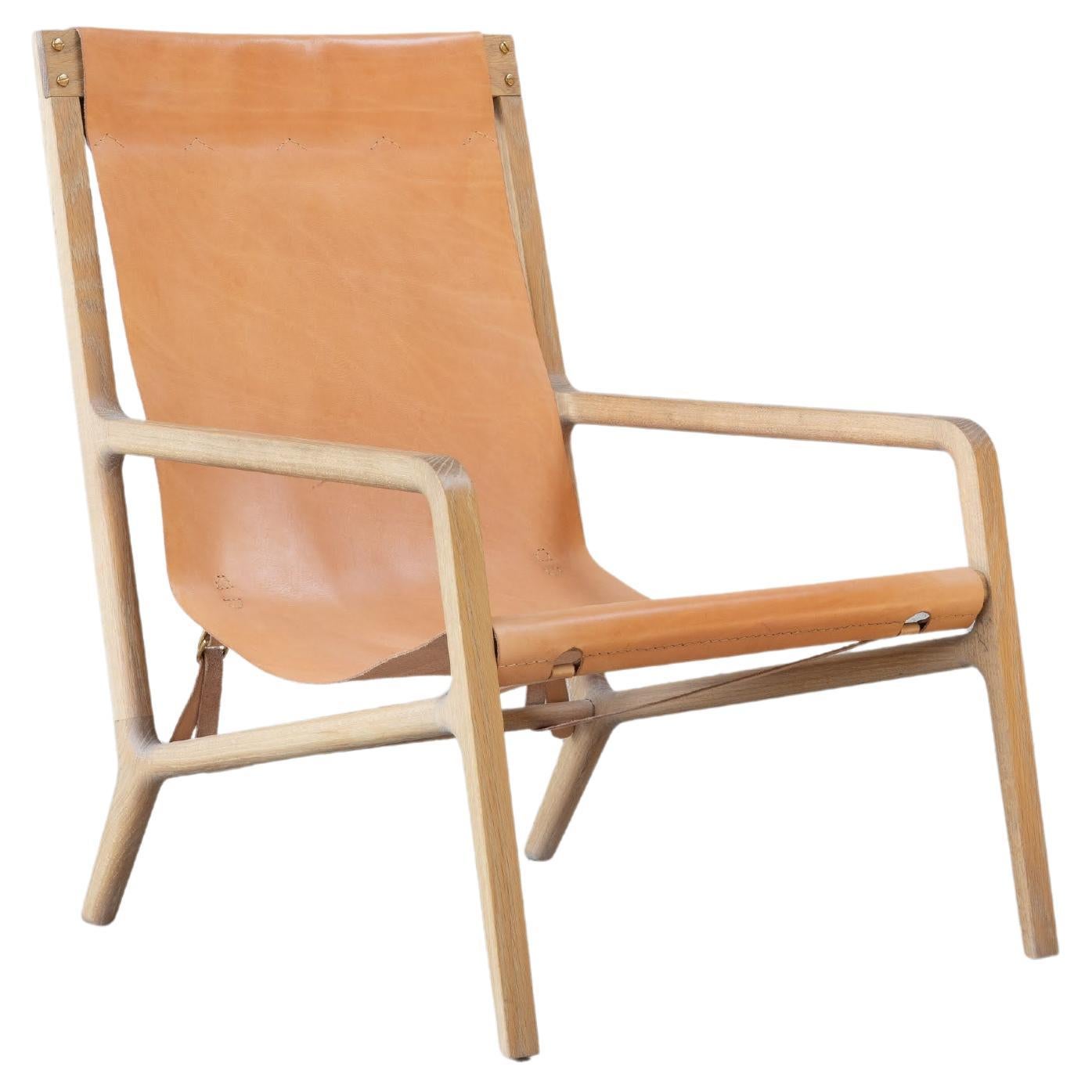 Chaise longue Estrada en chêne blanc et cuir Veg Tan