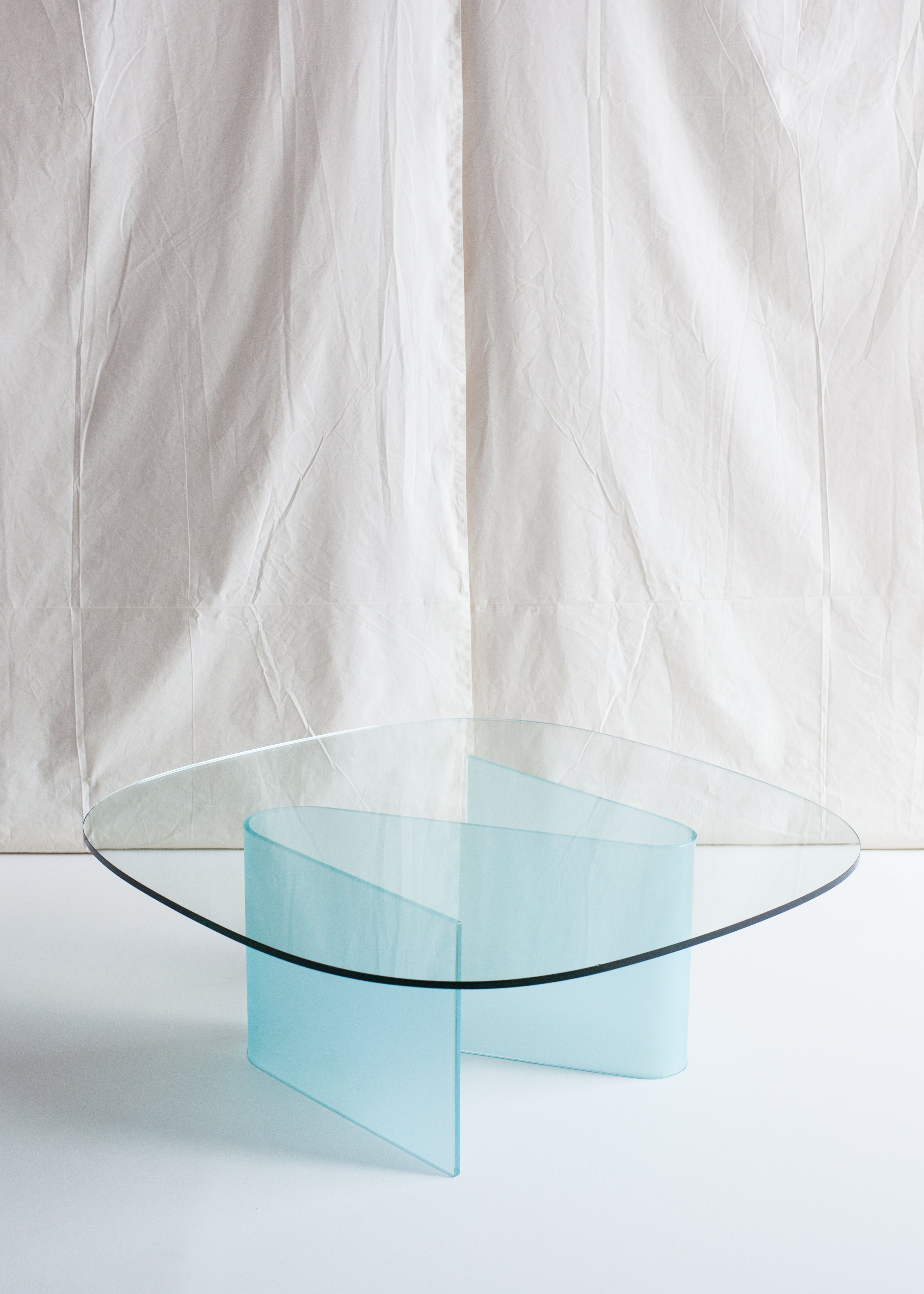 Glass Coffee Table with S-Shaped Frosted Glass Base