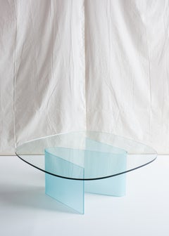 Glass Coffee Table with S-Shaped Frosted Glass Base