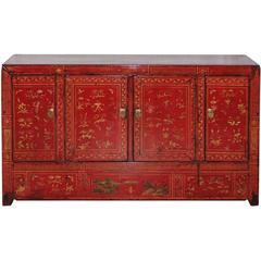 Antique Dongbei Red Wedding Sideboard