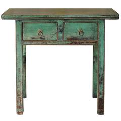 Two-Drawer Green Console Table
