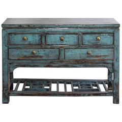 Five-Drawer Blue Console Table