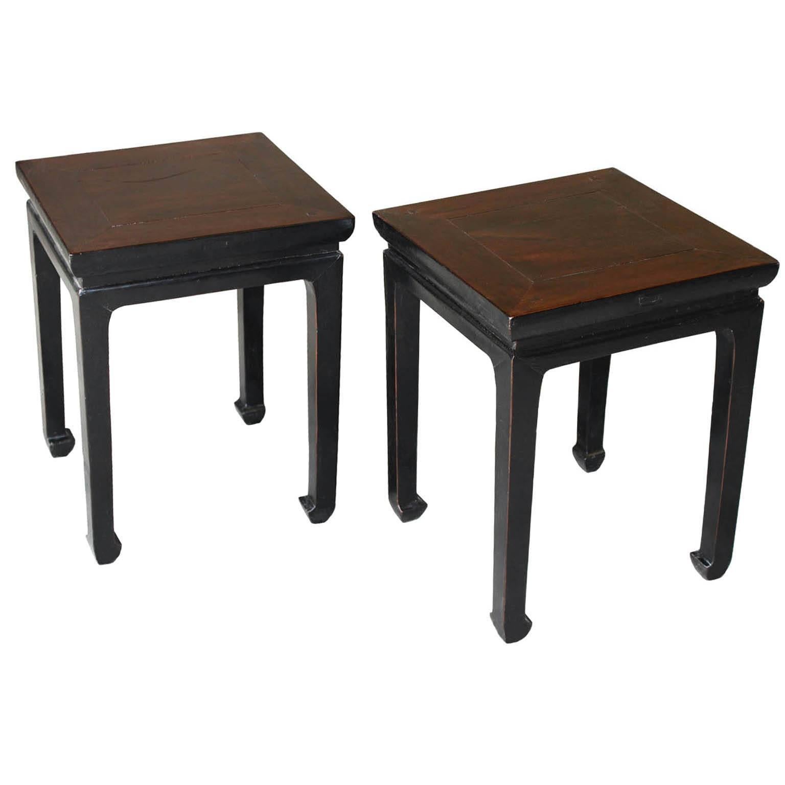 Two-toned Ming style side table with recessed top and elegant horse-hoof feet. Versatile to use as coffee tables in front of sofa or as side tables next to armchairs.