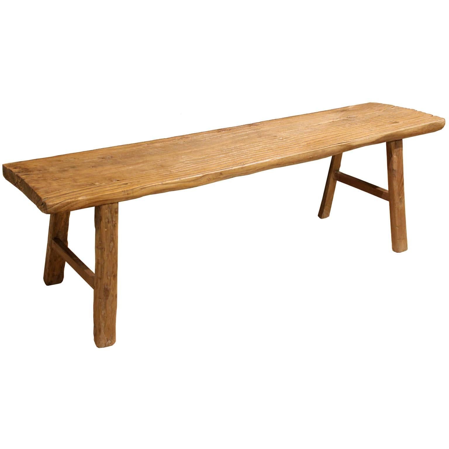 Elmwood bench with side support bars was originally used to practice martial arts. Place at the end of a bed or in the living room for extra seating.