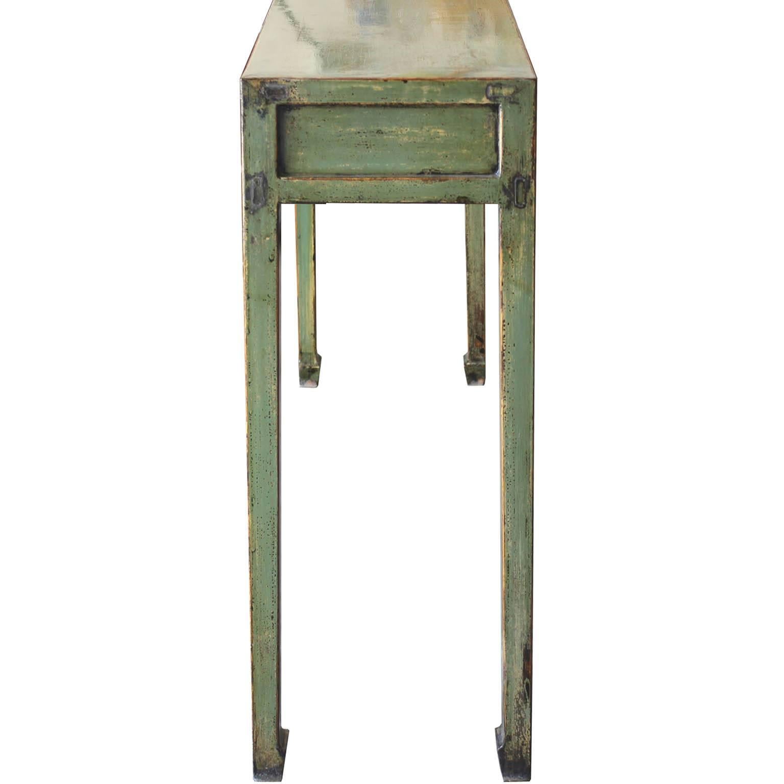 Three-Drawer Green Console Table 1