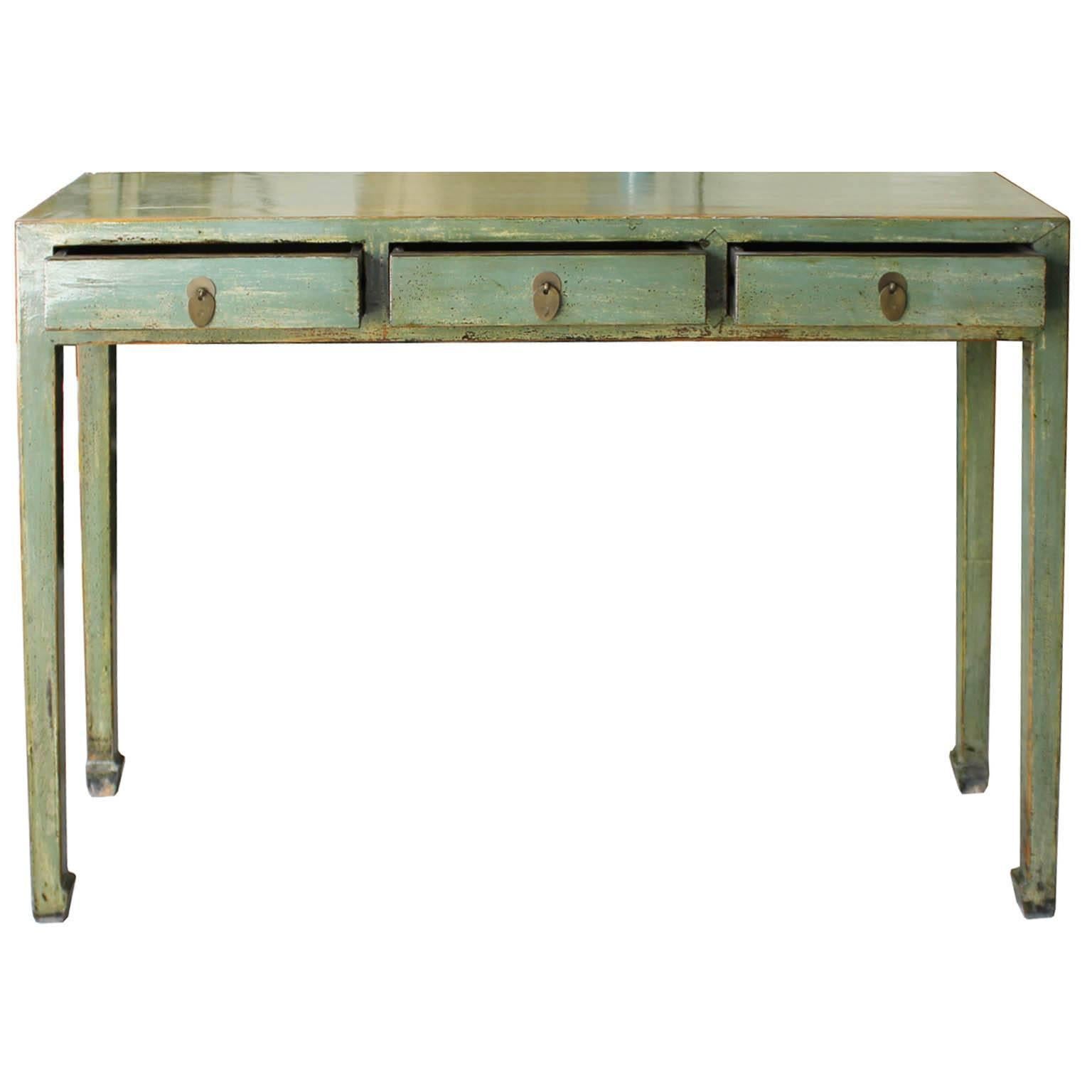 Chinese Three-Drawer Green Console Table