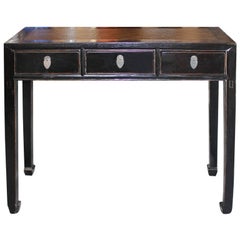 Antique Black Table with Rattan Top