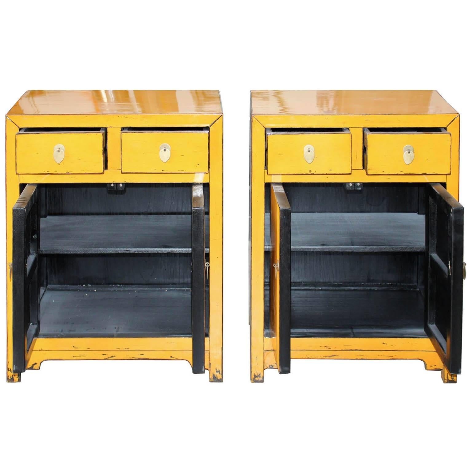 Contemporary yellow side chest with two drawers will introduce a pop of color into your bedroom.