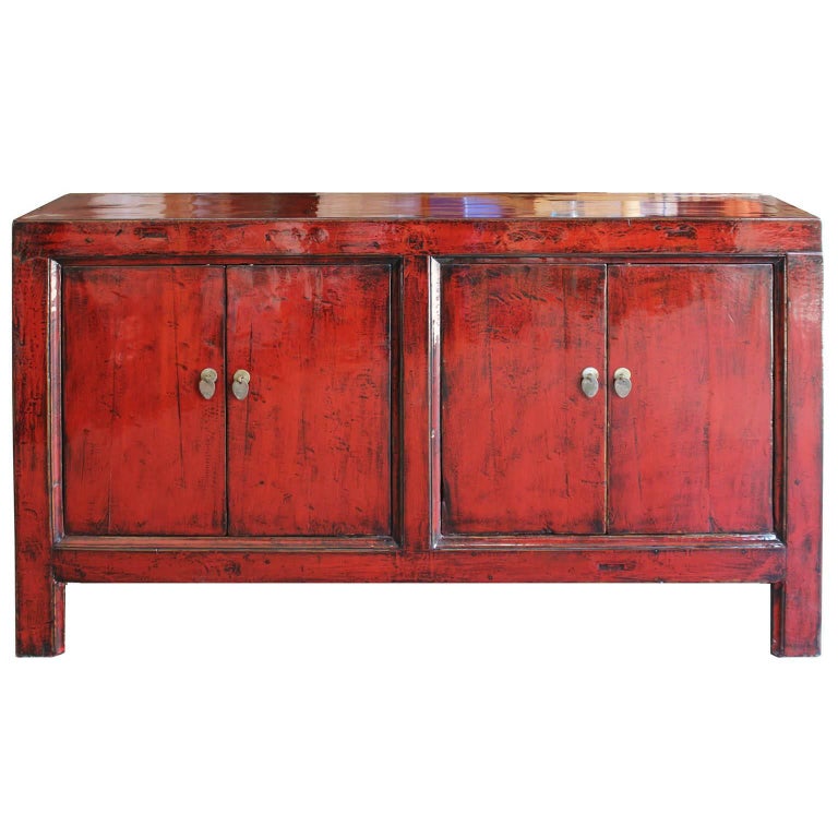 Chinese Elmwood Red Lacquer Sideboard at 1stdibs