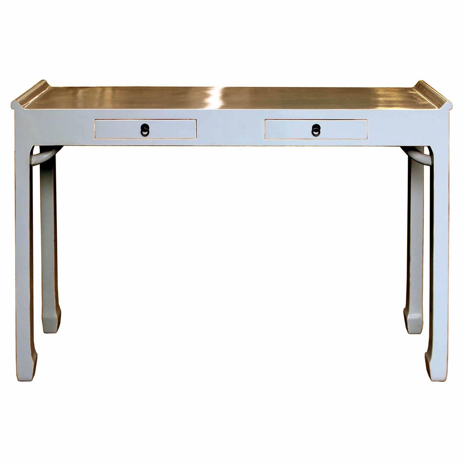 Two-Drawer Gray Console Table For Sale