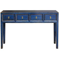 Blue 4-Drawer Console Table