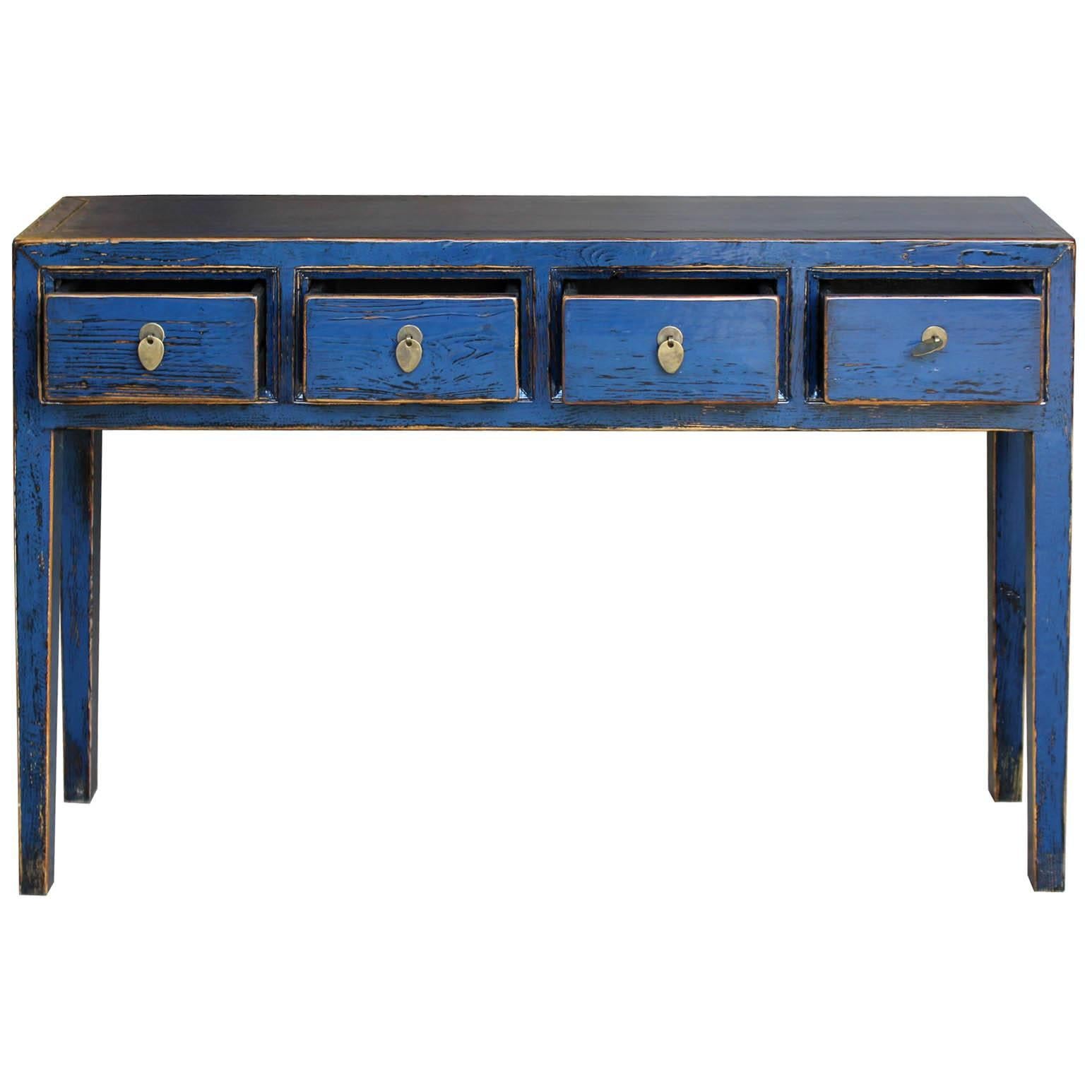 oriental blue 4 drawer hall table