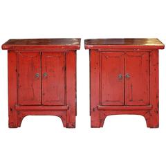 Pair of Red Side Chests Antique Pair of Red Side Chests