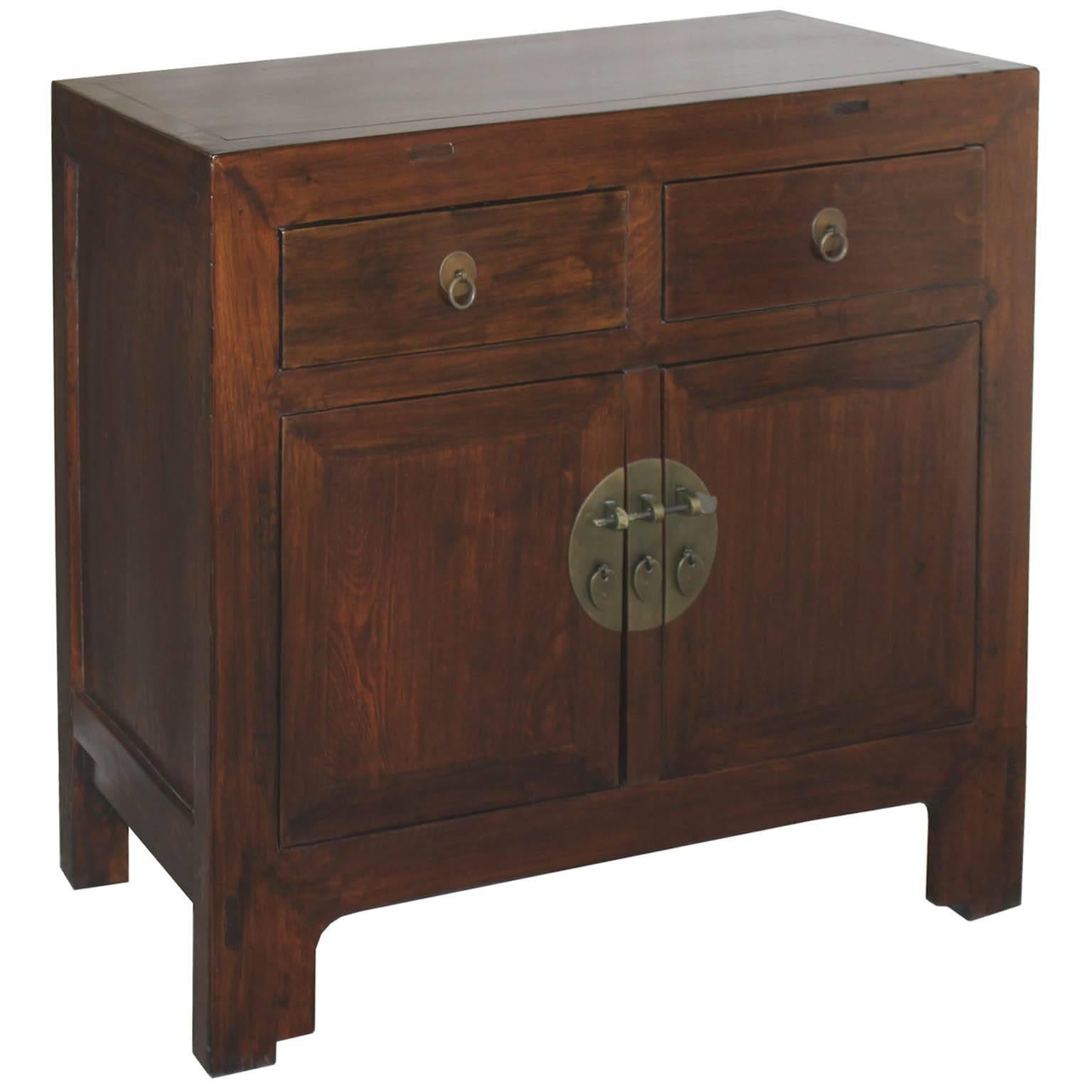 Two-door elm side chest with straight bottom skirt. New hardware, Beijing, China, circa 1900. Some wear.