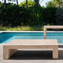 Quarry Rectangular Mactan Stone Coffee Table, Beige, 60 in L