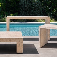 Quarry Rectangular Mactan Stone Console Table, Beige, 60 in L