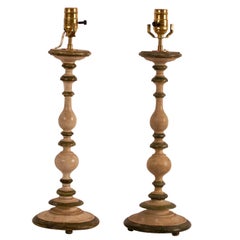 Pair of Painted Italian Baroque Candlestick Lamps with Custom Shades