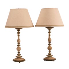 Pair of Painted Italian Baroque Candlestick Lamps with Custom Shades
