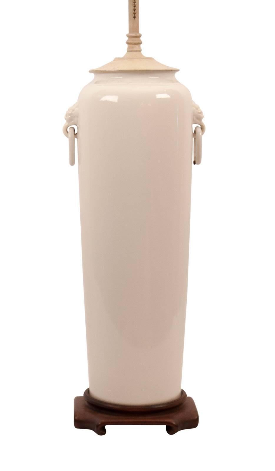  Dehua Porcelain White Chinese Sleeve Vase, circa 1850, Now a Lamp In Good Condition In San Francisco, CA