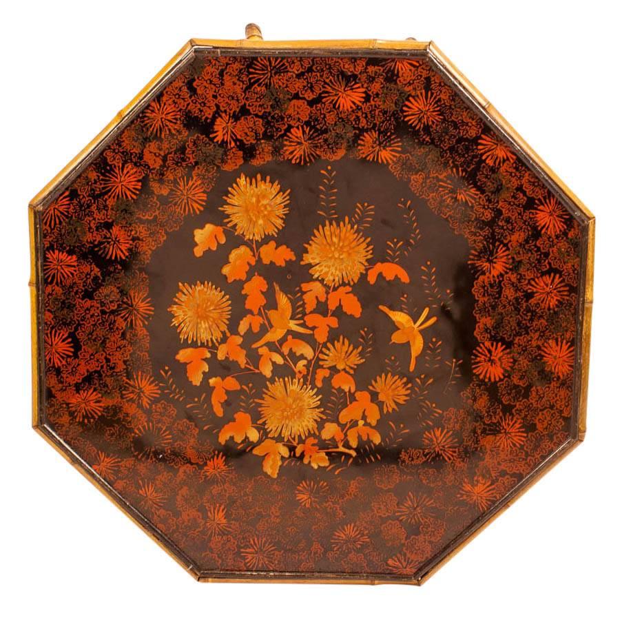 Japonisme Bamboo Table with Inset Lacquer Panels, England, circa 1880