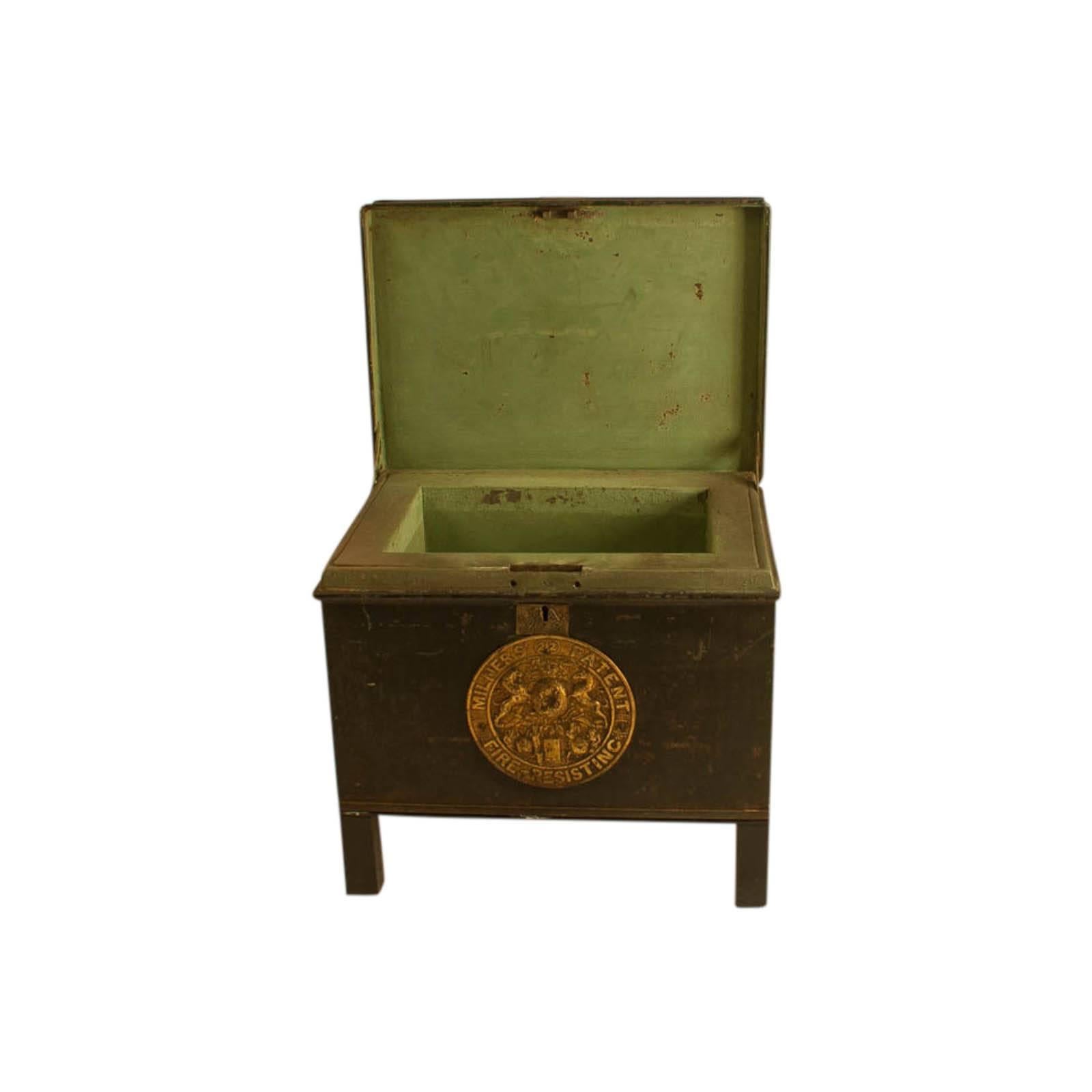 Mid-19th Century English Victorian Metal Fire Safe in Bottle Green, circa 1860 