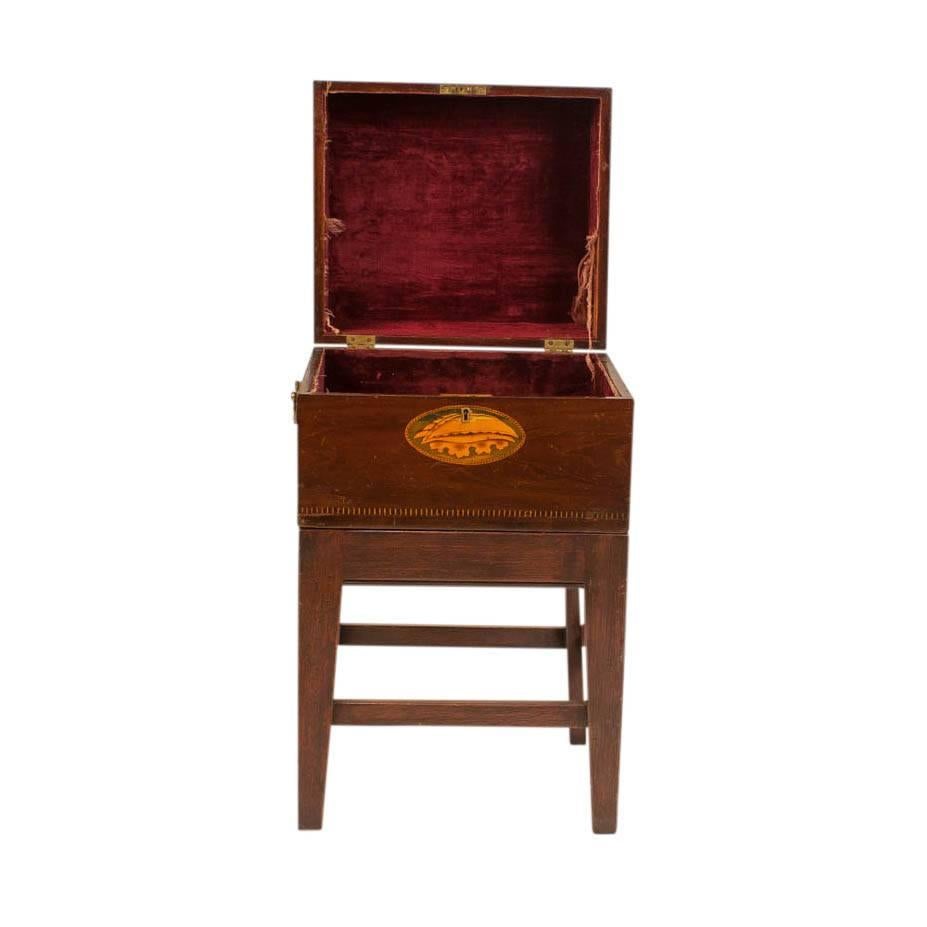 George III Georgian Inlaid Mahogany Cellarette ‘Box’ on Later Stand, circa 1790
